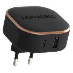 Снабдено с два порта USB (USB-A & USB-C), практичното зарядно устройство на Duracell предоставя максимална изходна мощност 30W и е съвместимо със стандарта Power Delivery!
