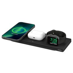Зареждай Apple устройствата си по-бързо с елегантния 3-in-1 Wireless Charging Pad, който разполага с магнитен модул за бързо зареждане на Apple Watch Series 7 и технология MagSafe!