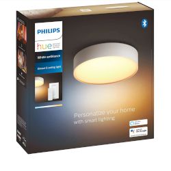 Наслаждавай се на хиляди нюанси на топла до студена светлина с компактната лампа за таван Philips Hue White Enrave в бяло и почувствай магията на интелигентното осветление Philips Hue!