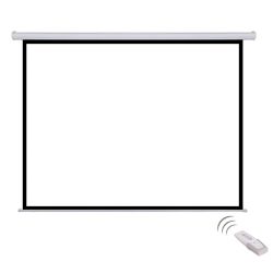 Електрически прожекционен екран с диагонал 120" и полезен размер 240 x 180cm, бял плат и черна странична рамка 4cm, размери на корпуса на механизма 279cm (дебелина 10cm) и опаковка 290cm!