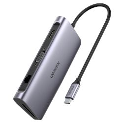 Multi-port USB-C® Hub на Ugreen за свързването на всички твои устройства! Включва 3x порта USB-A (USB 3.0), HDMI, VGA (D-Sub), RJ45, SD/TF card reader, както и PD до 100 W!