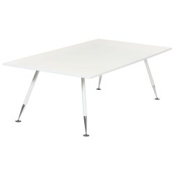 Голяма заседателна маса в бял цвят. С метални крака, ширина 240 см. и изчистен дизайн.