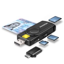 Компактен USB-A + USB-C контактен четец на Smart / ID карти и SD / microSD / SIM карти!